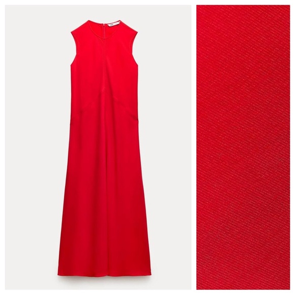 NWT. Zara ZW Collection Red viscose Blend Midi Dress with Pockets. Size. S. - Picture 7 of 12
